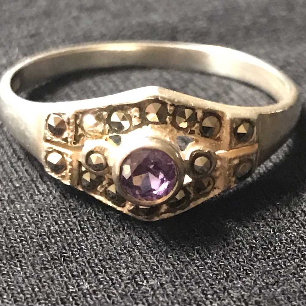 Amethyst Sterling Marcasite Ring